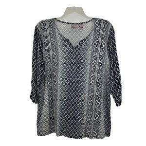 Chico’s Lightweight Rhinestone Top Women’s XL 3/4 Sleeve Classic Blue White